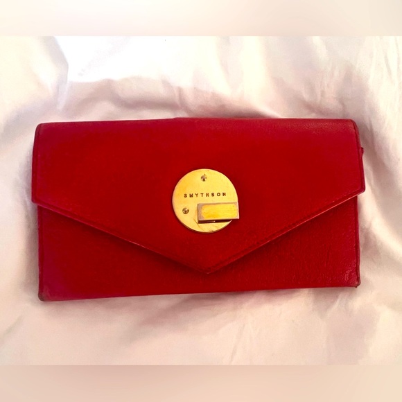 Smythson Handbags - Smythson Leather Wallet - or Clutch - Red with Gold Accents